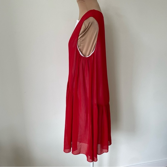 Sandro A Line Sleeveless Red White V Neck Chiffon Mini Tunic Dress EUC Size 1/S - Picture 4 of 12